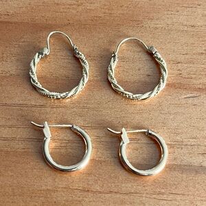 Two Pairs of Small Gold Tone Hinged Click Down Earrings